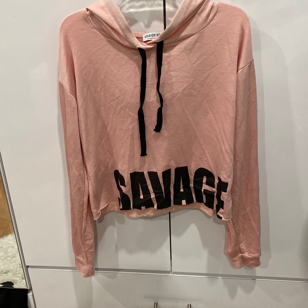 Pink savage cropped hoodie